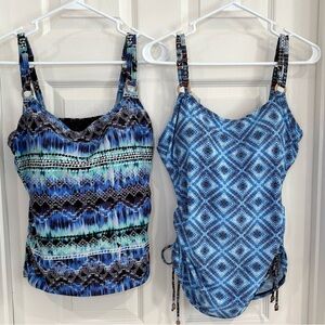 Croft & Barrow Scoop Neck Blue Patterned Tankini Tops Swimwear Bundle Size 14